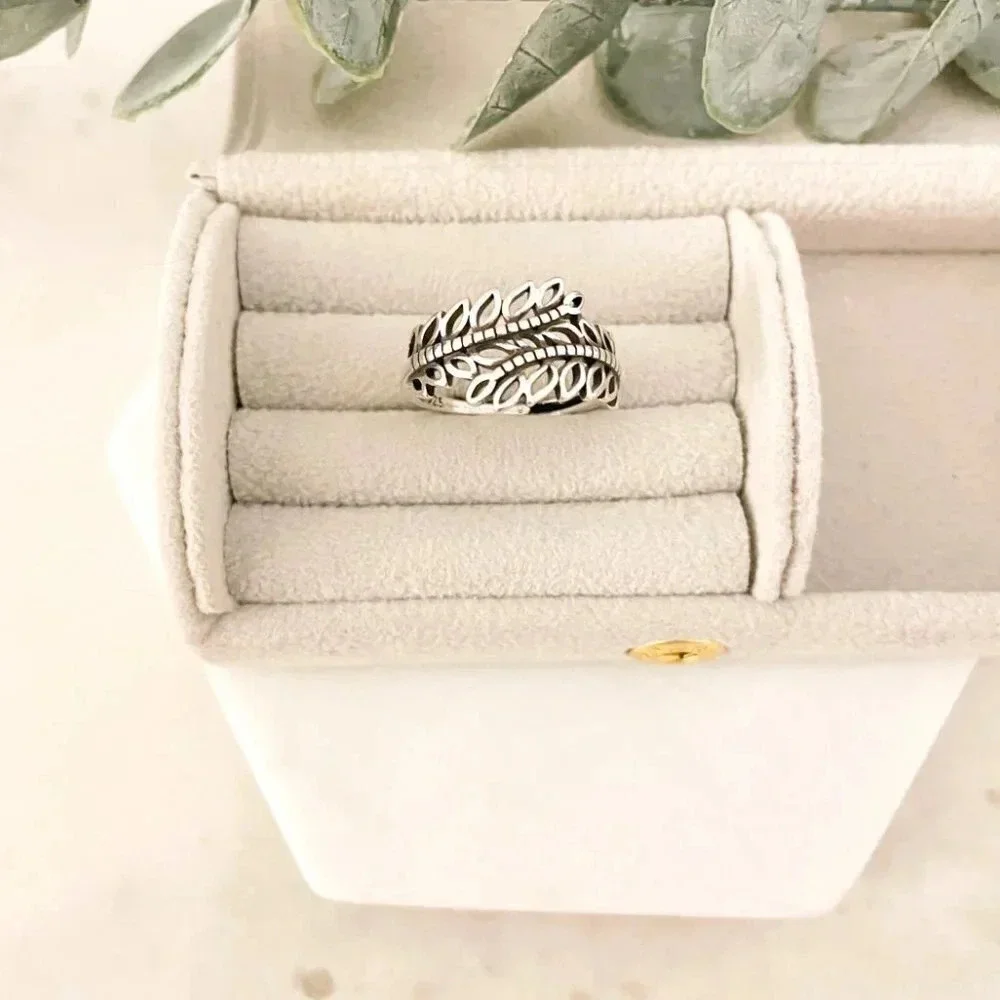 925 Sterling Silver Leaf Ring Vintage Wrap Ring Leaf Ring Geometric Ring